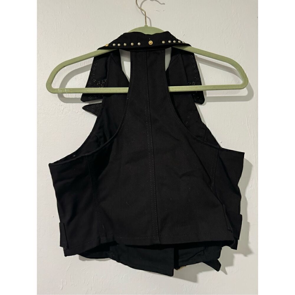 Jean Vest black studded zip front Embellished M - Picture 4 of 10
